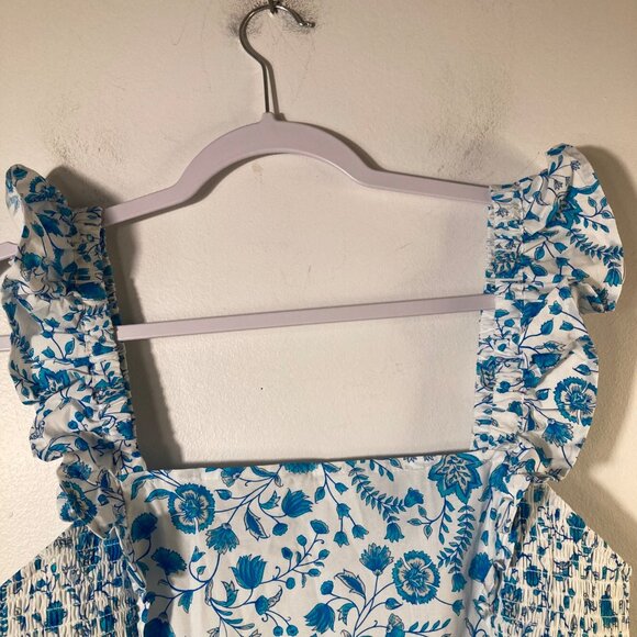 Womens Draper James Floral Smocked Sundress White Teal L Cotton - Picture 3 of 11